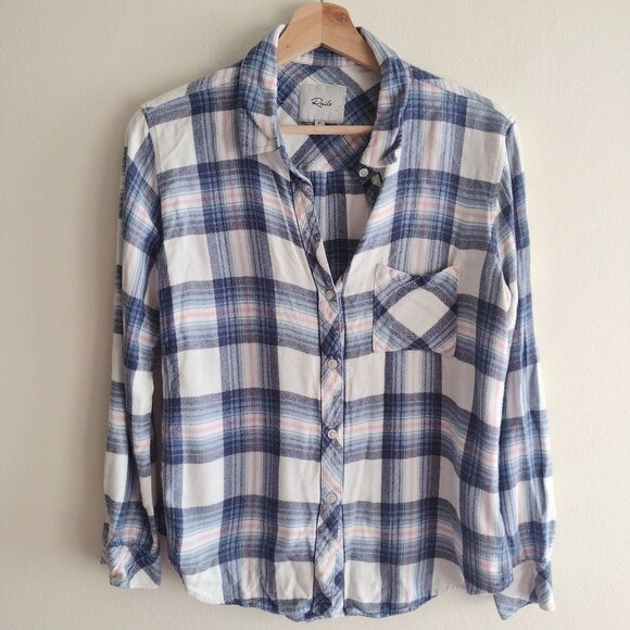 Rails Tops - Rails Charli Shirt M Blue Pink Plaid Flowy Relaxed Fit Button Front Top